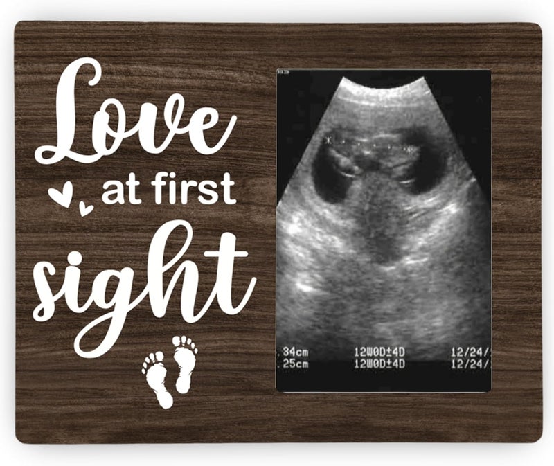 CAIFZ Love at First Sight Picture Frame, Ultrasound Photo Frame Gifts for Expecting Mom, Dad, Baby Sonogram Wodden Frame, 4x6 inch Photo - Image 1